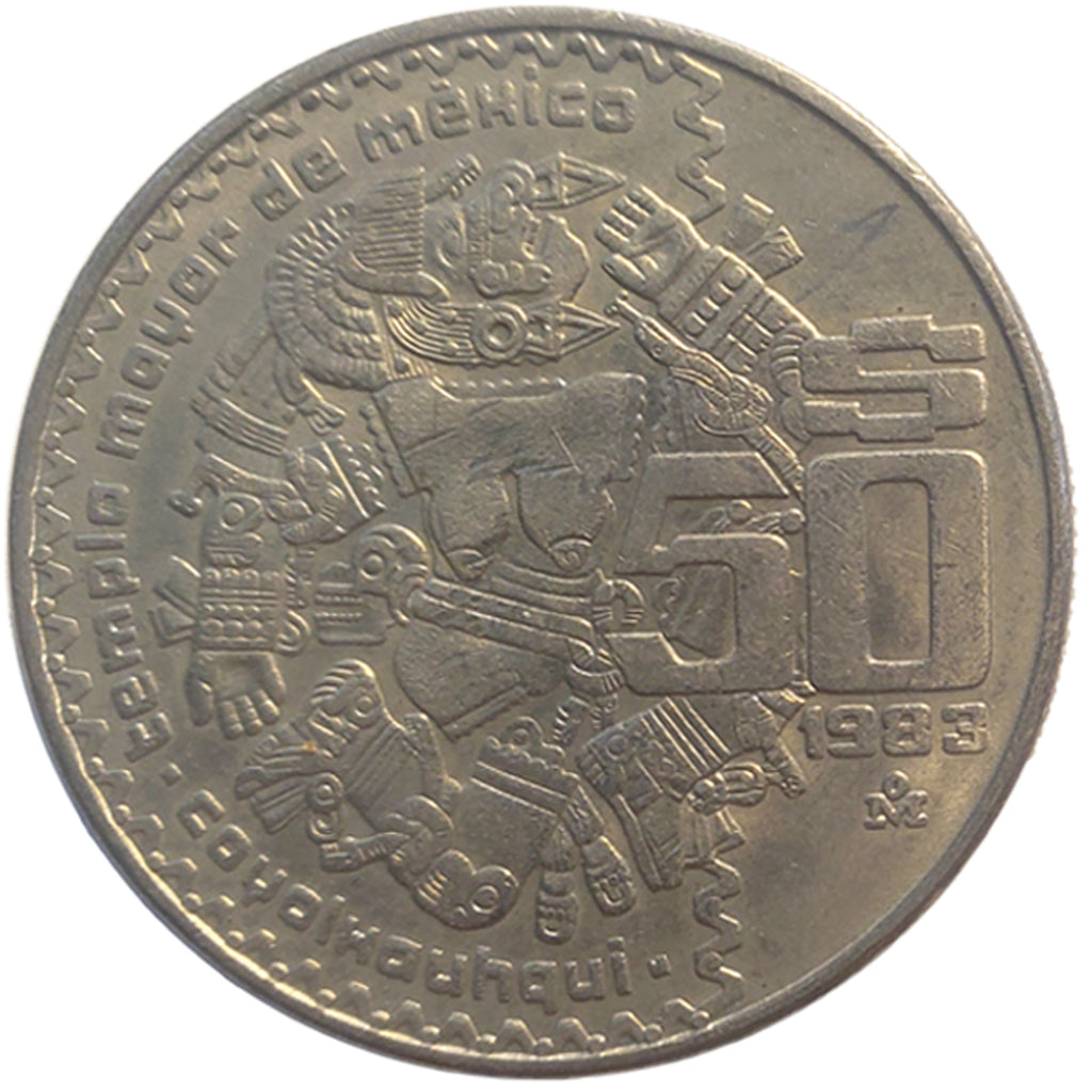1983 Mo 50-Peso Silver w/Goddess Coyolxauhqui Mexican Coin (7791