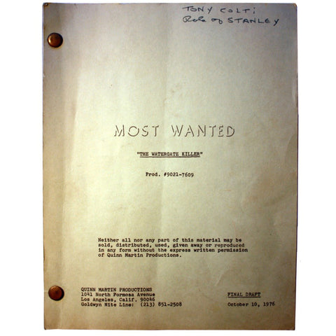 SALE 1976 Original Script "Most Wanted, The Watergate Killer"