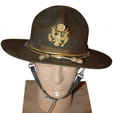 SALE Vintage US Army Campaign Hat - Officer's Hat Cord & Officer Badge