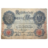 SALE Vintage Pre-WWI German Imperial Reichsbanknote 20 Mark - 1910