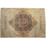 SALE Vintage Pre-WWI German Imperial Reichsbanknote 20 Mark - 1910