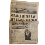 Rare San Francisco Examiner 11/22/1968 "Miracle In The Bay -- Jet Crash, 107 Safe"