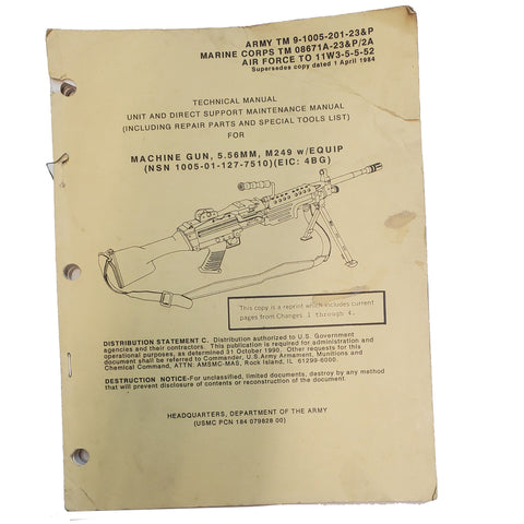 Handbook - Army TM 9-1005-201-23&P Machine Gun, 5.5MM, M249... Paperback