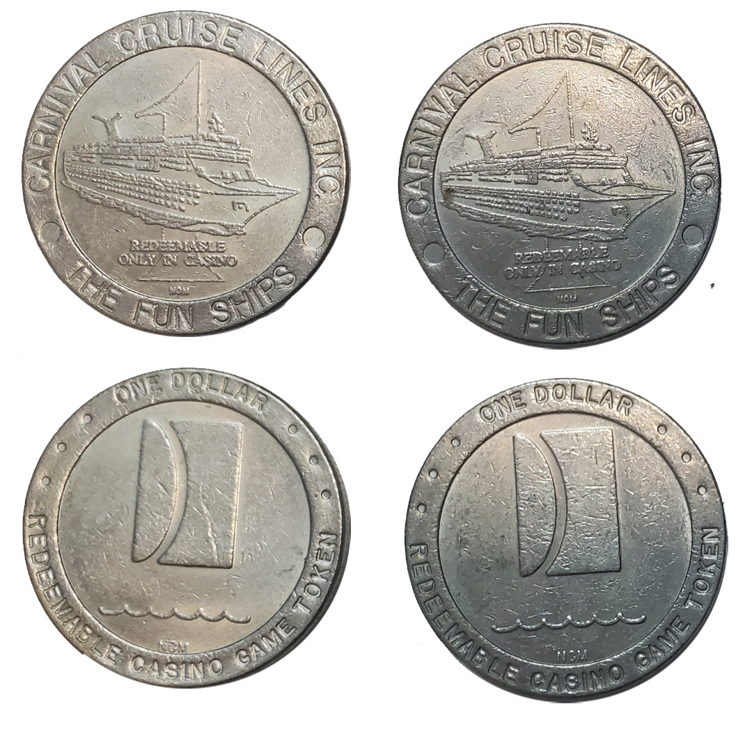 Carnival Cruise Lines $1 Vintage Gaming Token - Set of Two