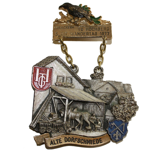 SALE Vintage 1977 German TG Höchbergn Hiking Medal Pin