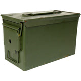 A green metal ammo can with a rubber seal in the lid.