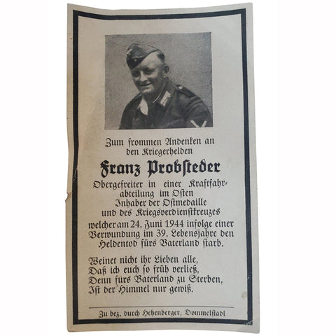 WWII German Death Card - Franz Problteder