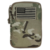 Camouflage pouch with American flag patch on a white background