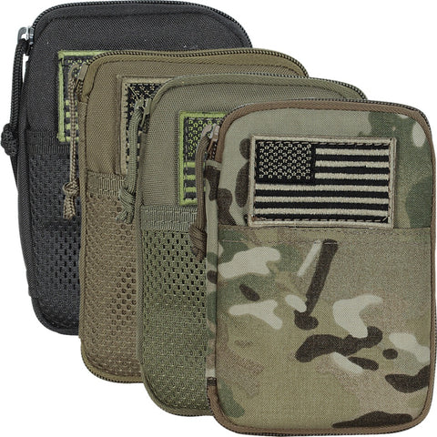 Set of tactical pouches with American flag patch on a white background