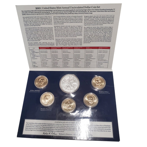 2013 U.S. Mint Set UNC Silver Dollar, Native American Golden 4 Presidents