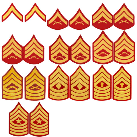 Chevrons - USMC Dress Blue - Male Gold/Red (Patches) Hahn's World of Surplus & Survival Chevrons - USMC Dress Blue - Male Gold/Red (Patches) Hahn's World of Surplus & Survival