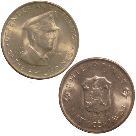 1947s 50-Centavos Defender and Liberator Philippines Coin (7789)