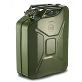 Green metal jerry can on a white background