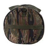 Camouflage bag with green straps on a white background