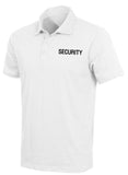 White polo shirt with 'SECURITY' text on a white background
