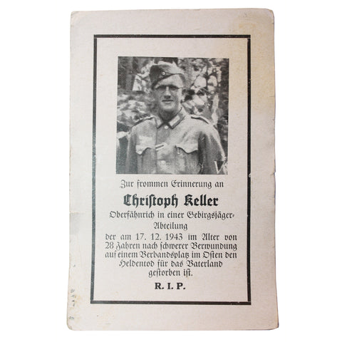 WWII German Death Card - Chriltoph Keller