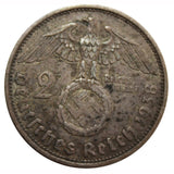 1938 Paul Van Hindenburg 2 Reich Mark Silver Coin