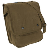 Brown leather satchel bag on a white background