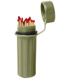 Green matches holder with matches on a white background