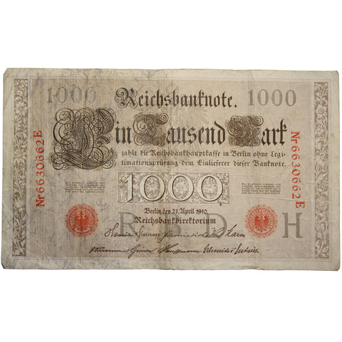 Vintage Pre WWI  Reichsbanknote 1000 Mark 21st April 1910