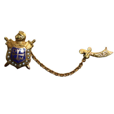 Vintage Demolay 10K Gold Pearls Masonic Youth Sword Guard Lapel Pin