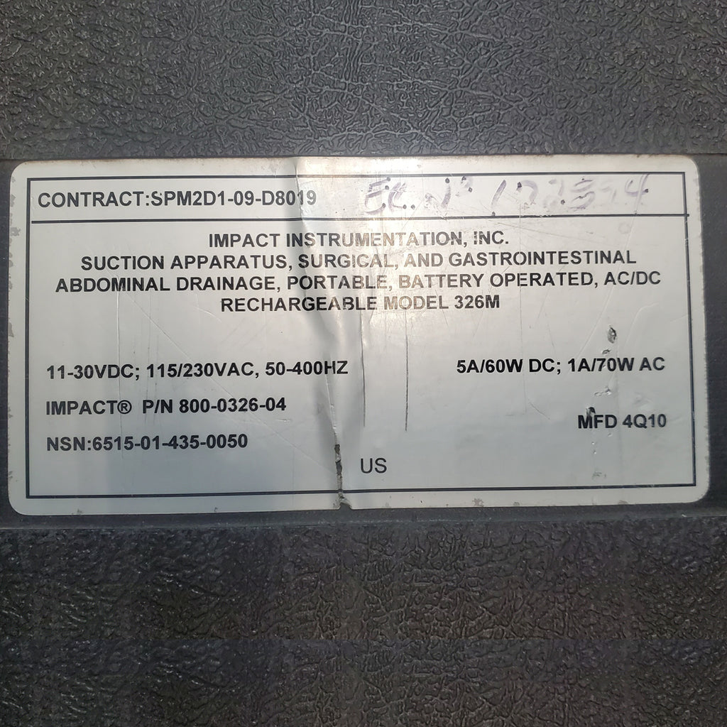 Impact Instrumentation MDL 326M Surgical Suction Apparatus Hahn's