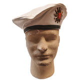 Vintage German Bamberger Leather White Beret w/Hessen Hat Badge (7877)