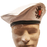 Vintage German Bamberger Leather White Beret w/Hessen Hat Badge (7877)