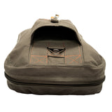 Brown pet carrier with a zipper on a white background