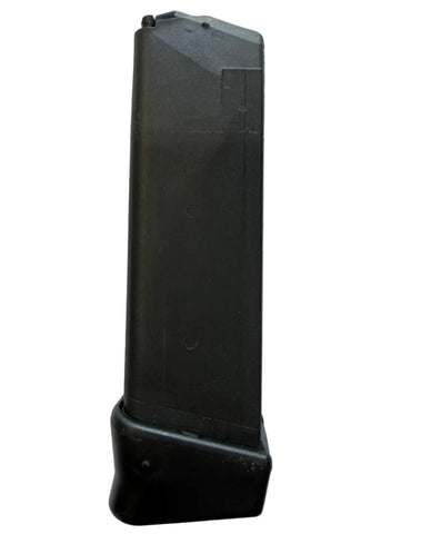 A black plastic magazine or grip component with a textured grip base, shown vertically against a plain light gray background.