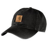 Black cap with a brown Carhartt logo patch on a white background