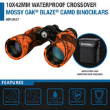 Binoculars - Barska 10x42mm Crossover Waterproof, Mossy Oak Blaze Camo  (AB13437)