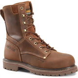 Brown leather boot with laces on a white background