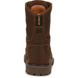 Brown boot with visible brand logo on a white background