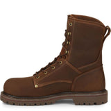 Brown leather boot with laces on a white background