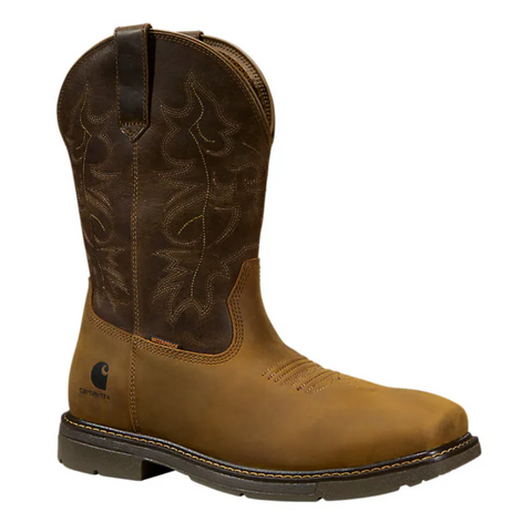 Brown leather boot with Carhartt logo on a white background