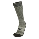 Gray sock with a brand logo on a white background
