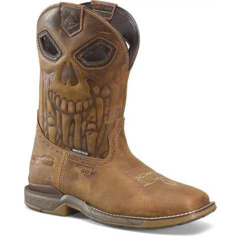 Brown leather boot with skull design on a white background