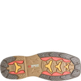 Close-up of a shoe sole with brand logo on a white background