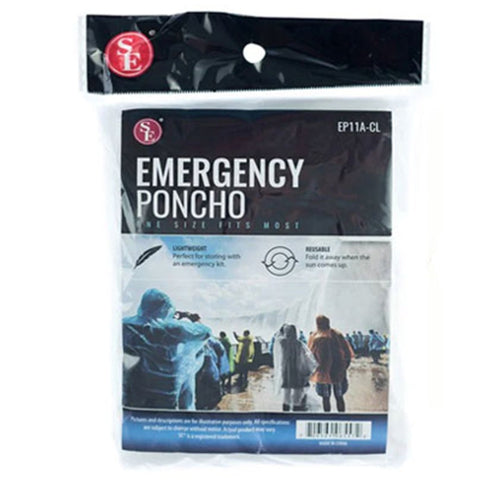 Emergency Poncho W/Hood Attached/Full Sleeves (Clear) One Size Fits Most 61"x65"