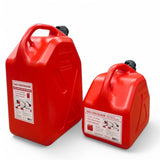 Two red gas containers with labels on a white background