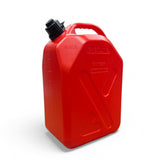 Red plastic fuel canister on a white background