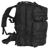 Black tactical backpack on a white background