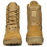Tan tactical boots with laces and side zippers 