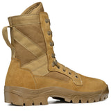 Tan tactical boot with a rugged sole 