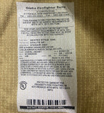Label on a firefighter suit with text and certification logos
