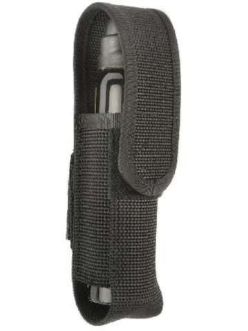 Black tactical knife sheath on a white background
