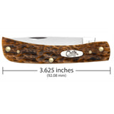 Pocket knife with tortoiseshell handle and measurement label on a white background