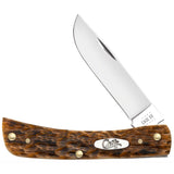 Pocket knife with brown handle and silver blade on a white background