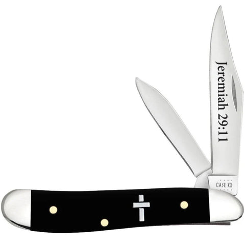 Knife - Case Jeremiah 29:11 Embellished Smooth BLK Synthetic Peanut (60866)
